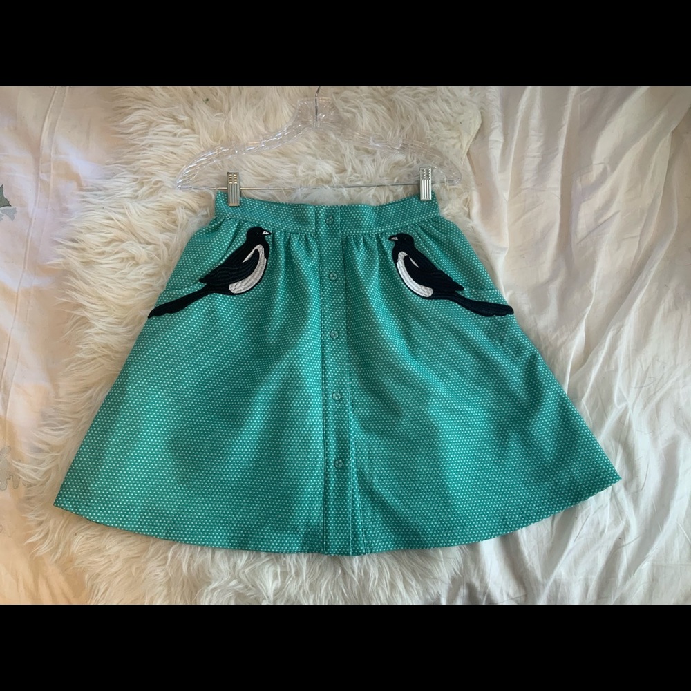 ModCloth “Charming by Choice” A-line skirt w birds